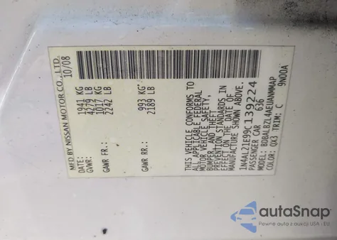 2009 Nissan Altima 2.5 S из США, поврежденный, VIN 1N4AL21E99C139224